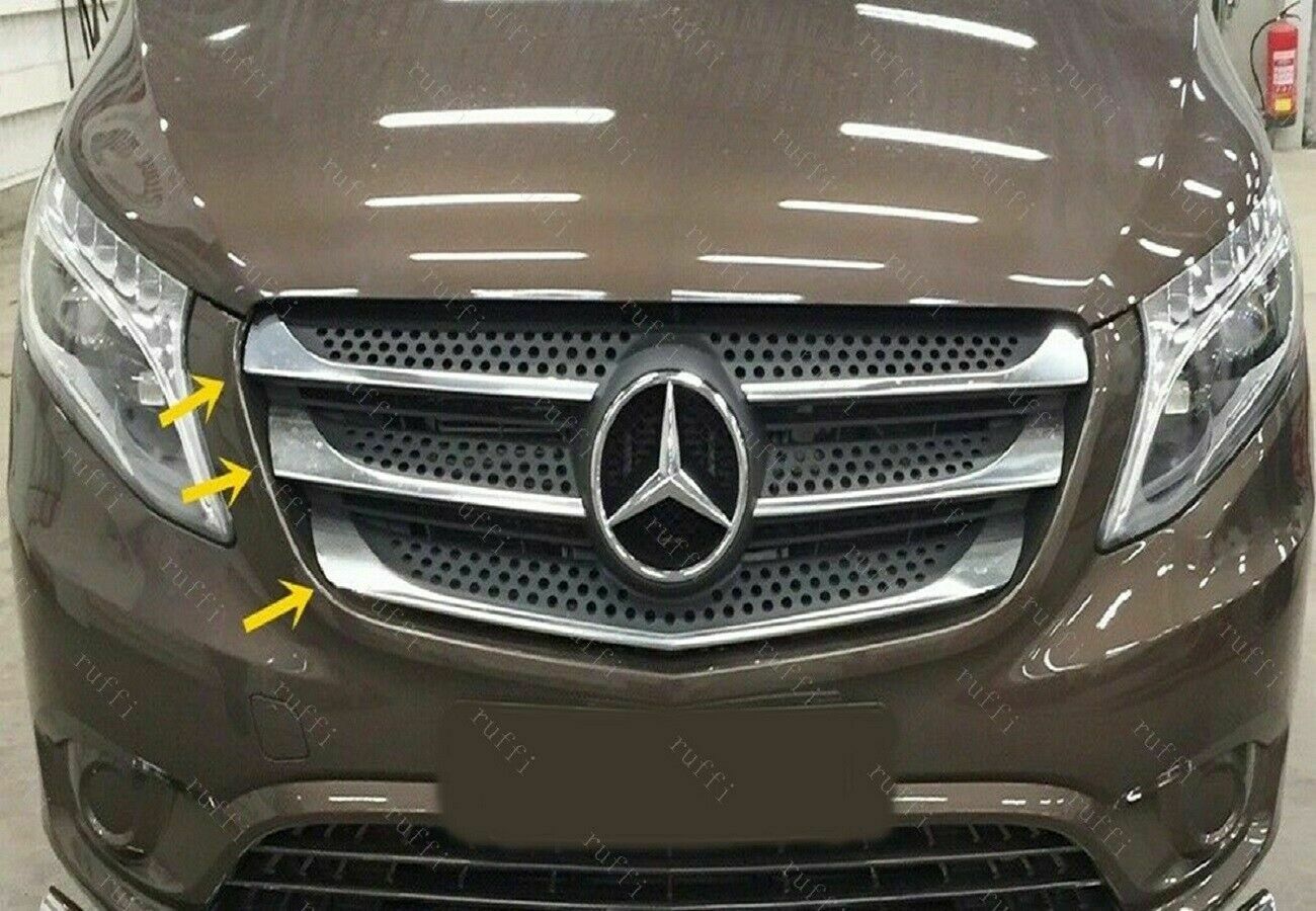 CROMATURA GRIGLIA FRONTALE 5PZ MERCEDES VITO W447 2014+ INOX ADESIVO 0032 AUTOELEGANCERICAMBI