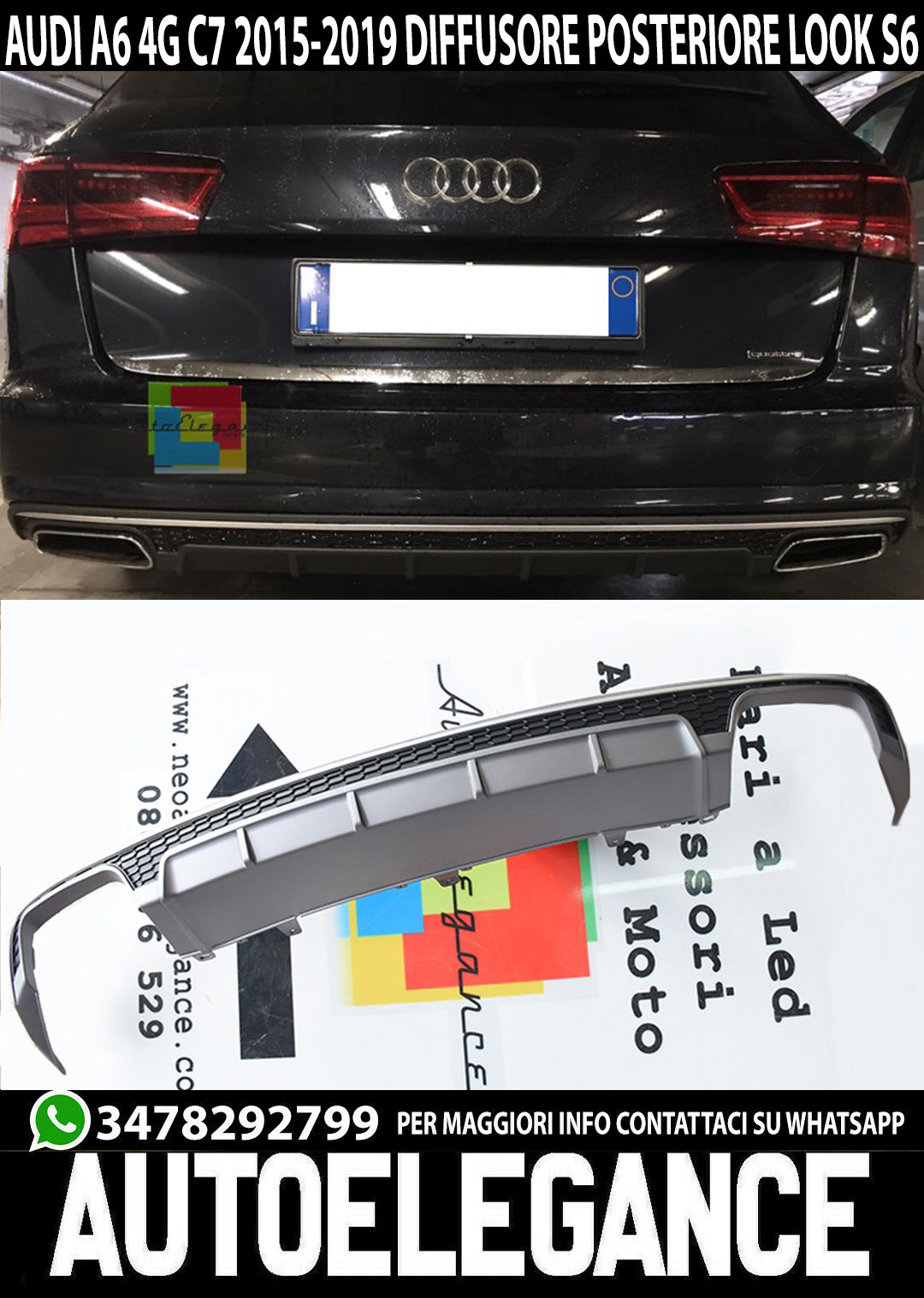 UNDER BUMPER AUDI A6 4G C7 2015-2018 AVANT + SEDAN REAR DIFFUSER S6 -