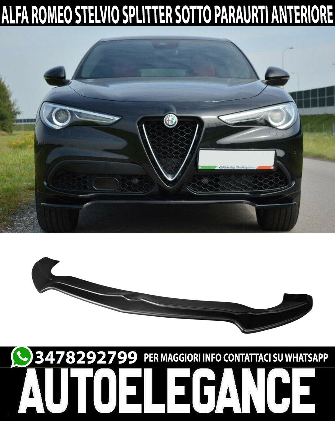ALFA ROMEO STELVIO SPLITTER SOTTO PARAURTI ANTERIORE ABS NERO OPACO 0234 AUTOELEGANCERICAMBI