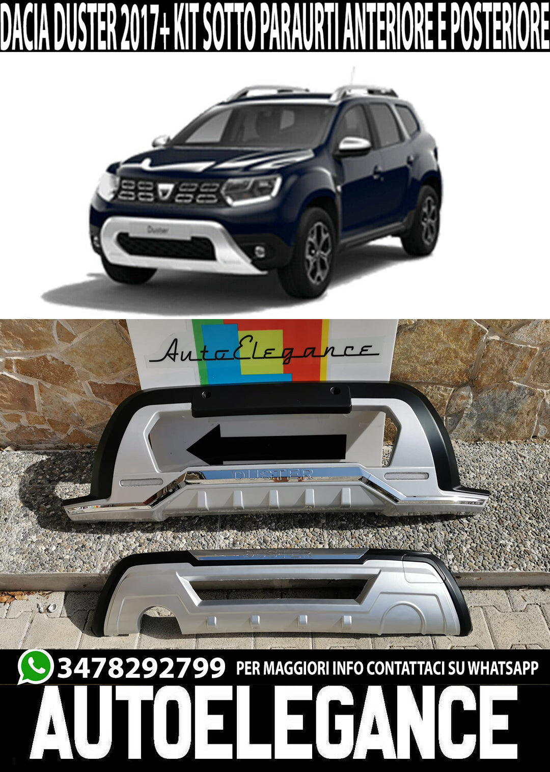 DACIA DUSTER 2017+ SOTTO PARAURTI FRONTE RETRO SPORTIVI ABS AUTOELEGANCERICAMBI