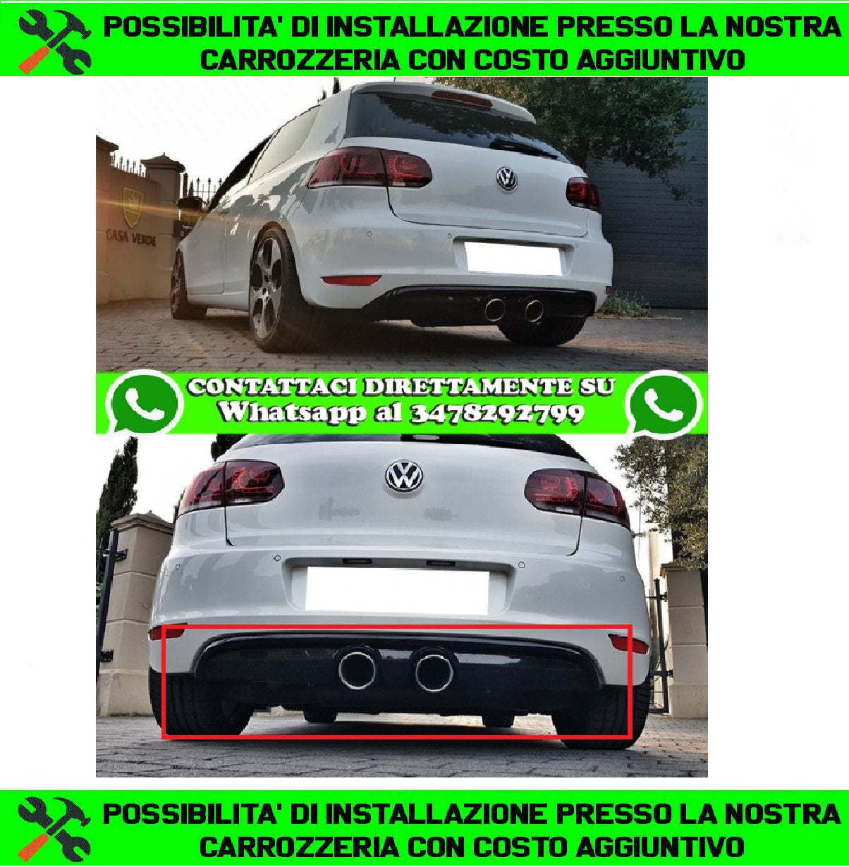 VW GOLF 6 2008-2012 DIFFUSORE POSTERIORE SOTTO PARAURTI LOOK R32