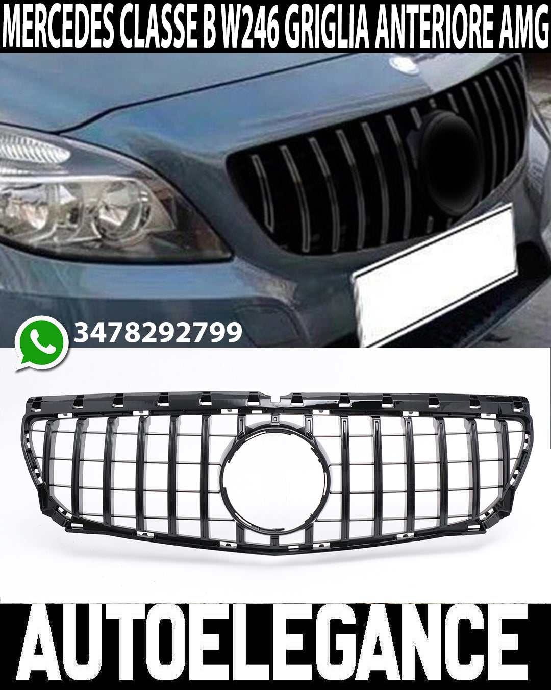 MERCEDES B W246 2011-2014 FRONT GRILLE AMG GTR LOOK GLOSS BLACK