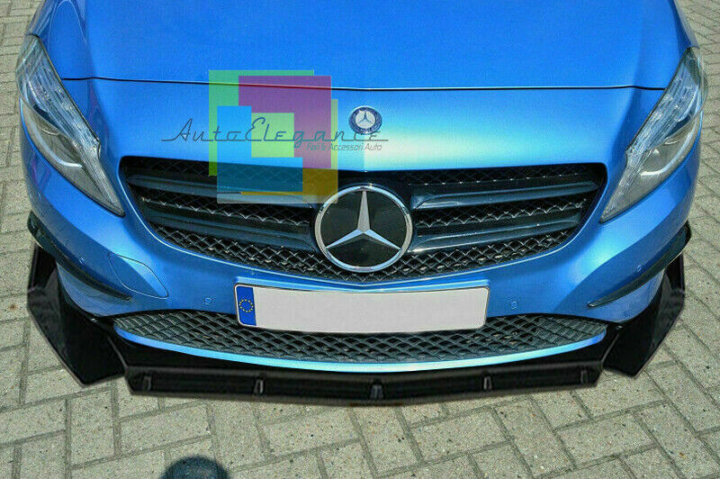 0285 MERCEDES CLASSE A W176 SPLITTER PARAURTI ANTERIORE NERO LUCIDO LOOK RS AUTOELEGANCERICAMBI