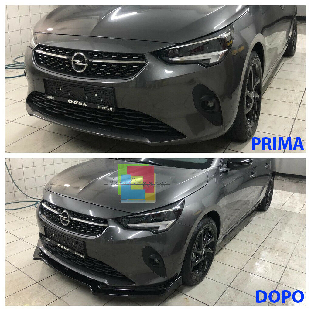 0024 OPEL CORSA F 2019+ LAMA SOTTO PARAURTI ANTERIORE ABS NERO LUCIDO SPLITTER - AUTOELEGANCERICAMBI