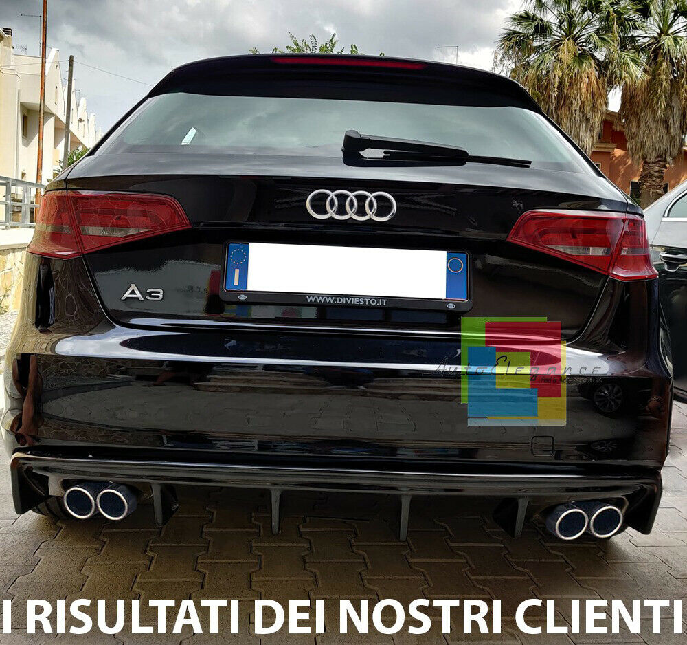 DIFFUSORE QUATTRO RS3 PER AUDI A3 8V 12-15 PARAURTI POSTERIORE NERO LUCIDO