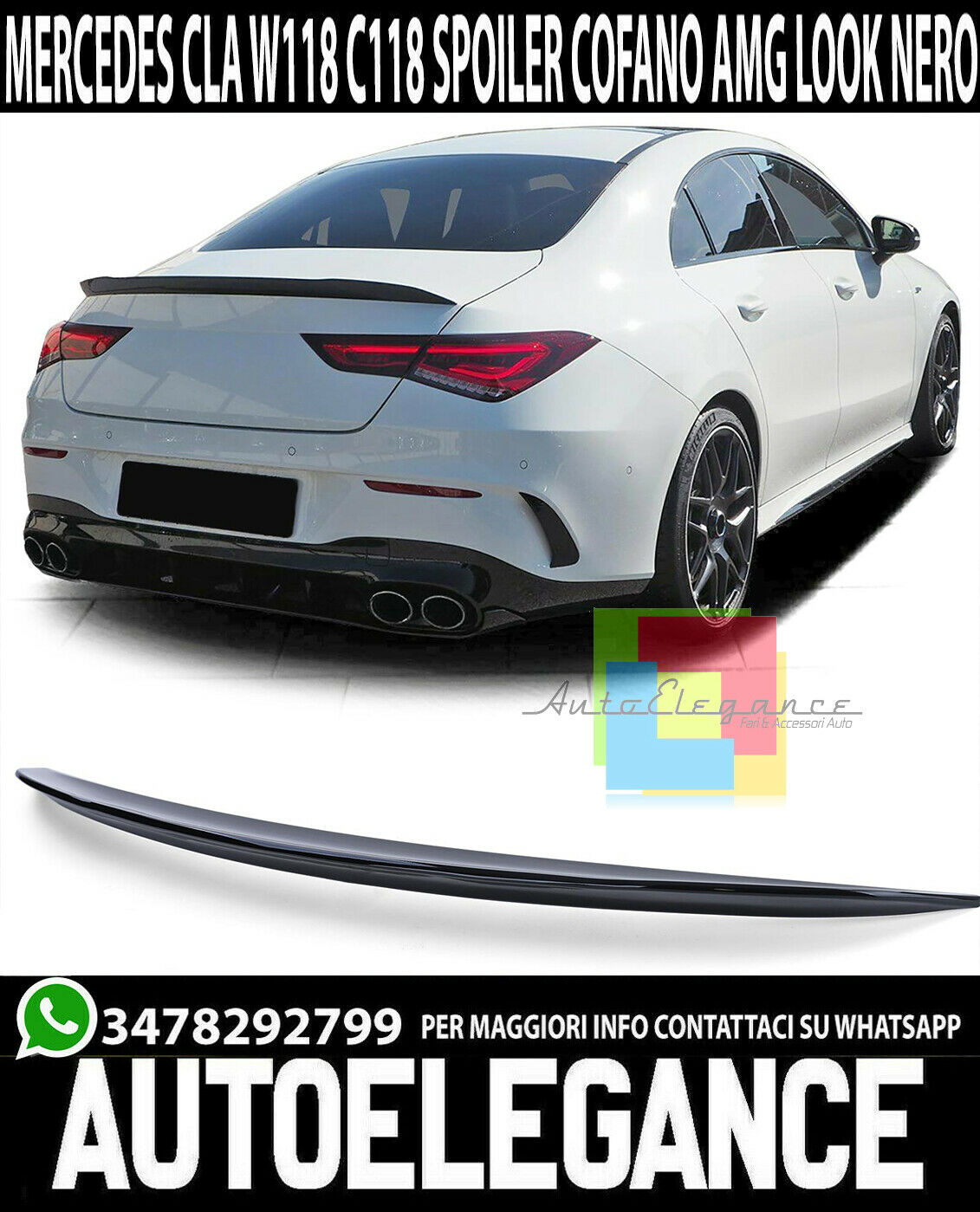 MERCEDES CLA COUPE W118 2018+ REAR BONNET SPOILER GLOSS BLACK ABS
