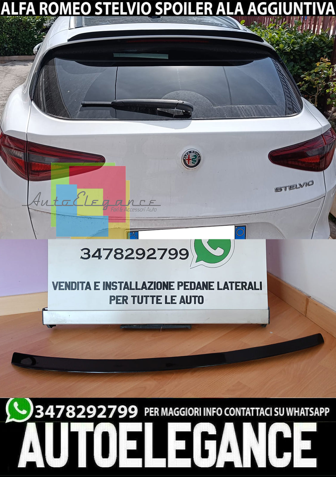 ALFA ROMEO STELVIO SPOILER POSTERIORE TETTO AGGIUNTIVA ALA NERO LUCIDO 0237 AUTOELEGANCERICAMBI