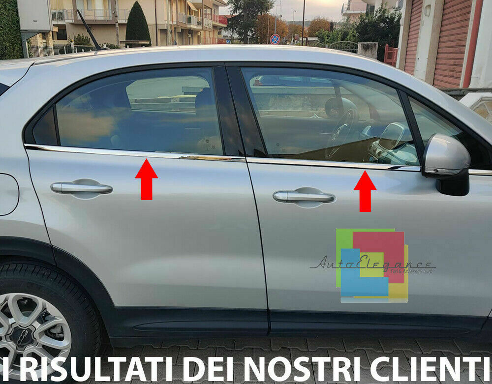 CORNICE FINESTRINI CROMATA FIAT 500X 2014+ MODANATURE ADESIVE ACCIAIO INOX 0032 AUTOELEGANCERICAMBI