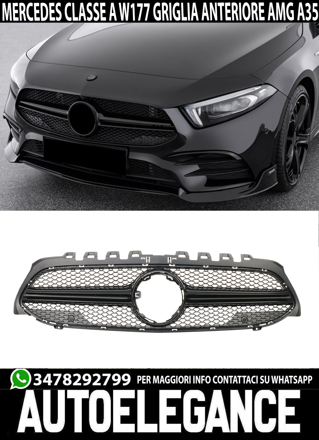 GRIGLIA ANTERIORE ADATTO A MERCEDES CLASSE A W177 2018+ MASCHERINA AMG A35 NERA