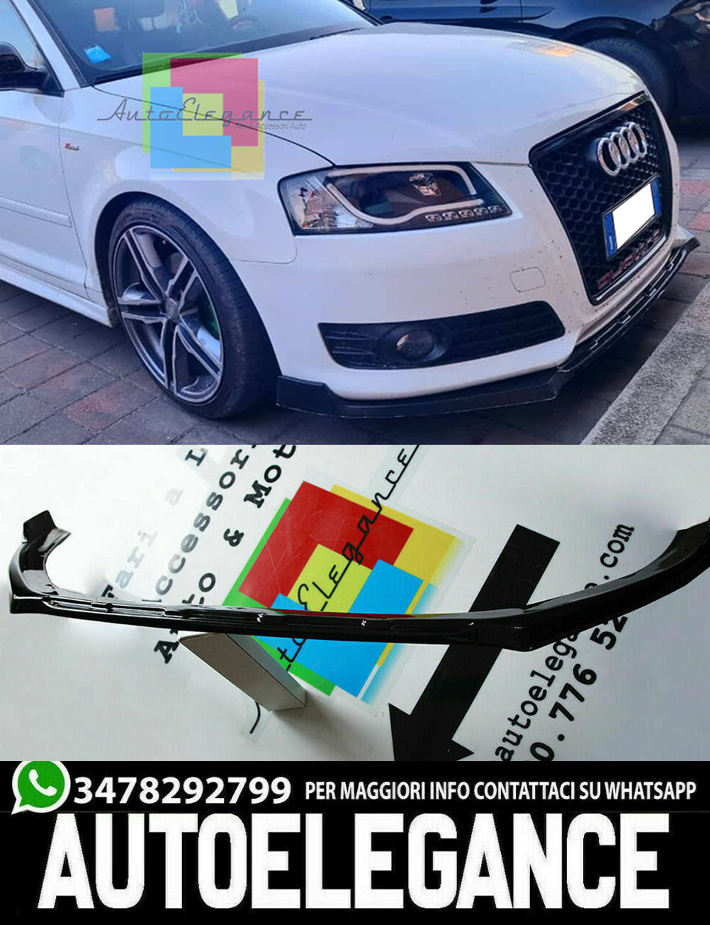 FRONT BUMPER UNDER AUDI A3 8P 08-12 LIFT ABS GLOSS BLACK LIP SPLITTER 0100