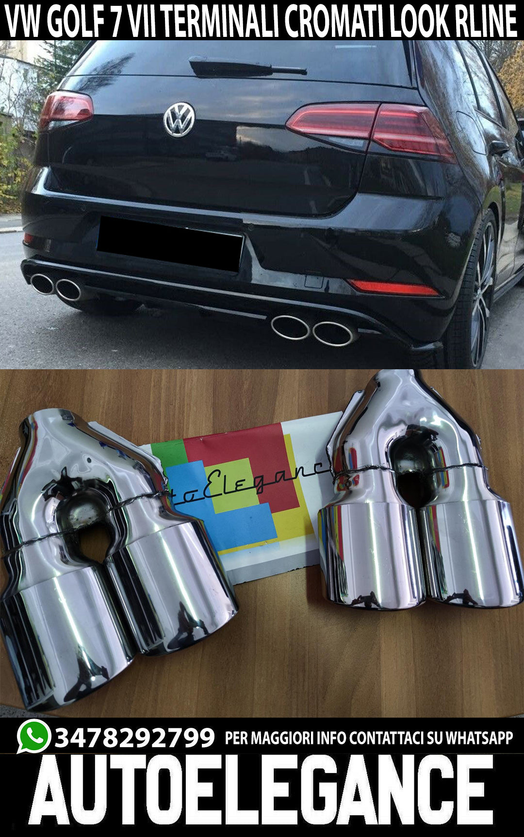 COPPIA TERMINALI DI SCARICO VW GOLF 7 VII CROMATI LOOK INOX RLINE AUTOELEGANCERICAMBI