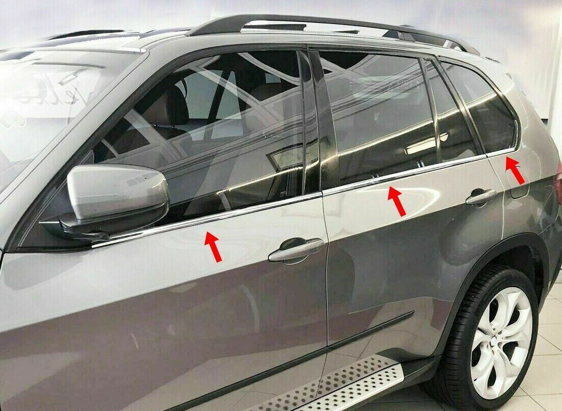 CROMATURA CORNICI FINESTRINI 6PZ BMW X5 E70 2006-2013 INOX ADESIVO 0032 AUTOELEGANCERICAMBI