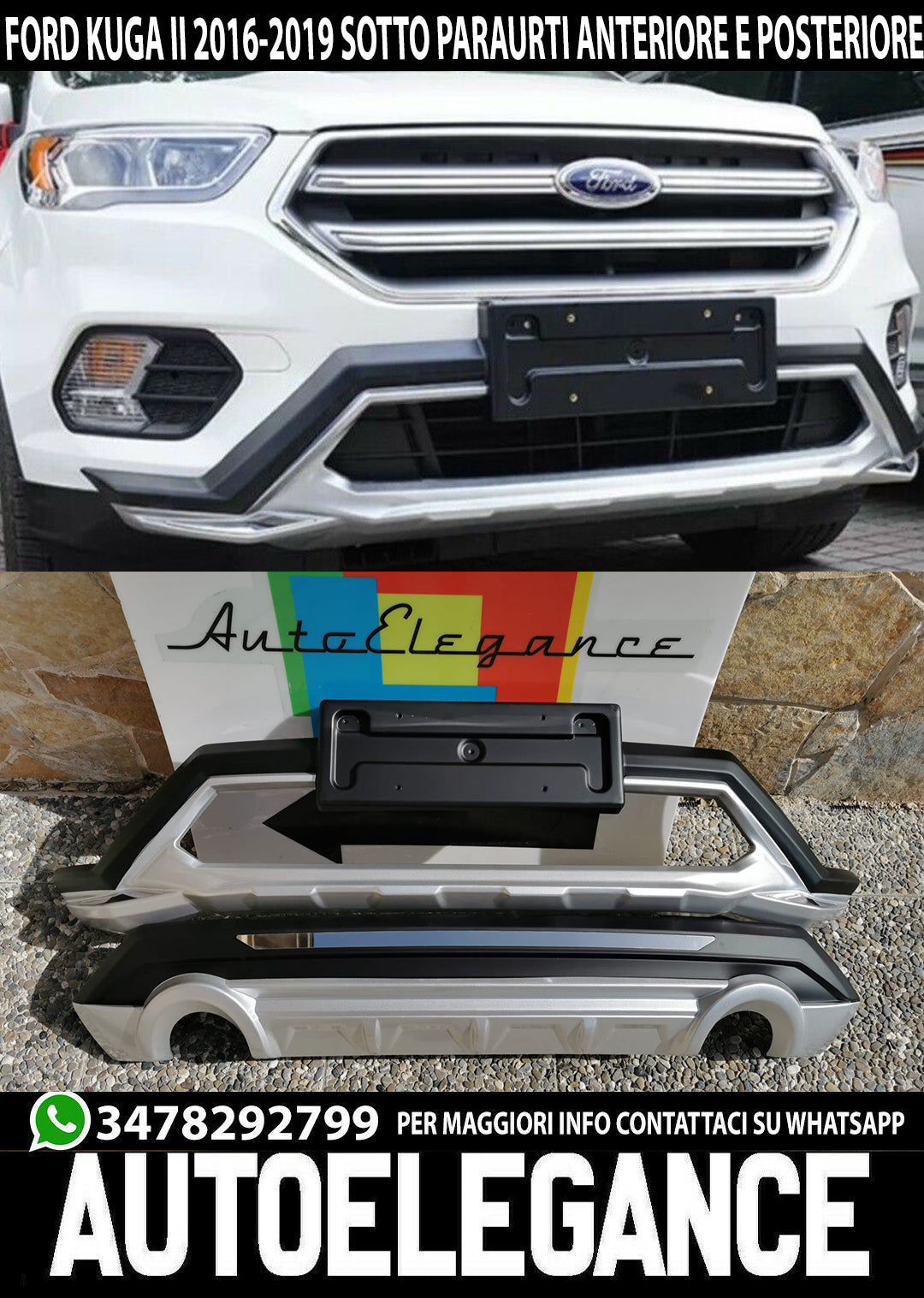 SOTTO PARAURTI PER FORD KUGA II 2016-2019 SPOILER ANTERIORE & POSTERIORE ABS