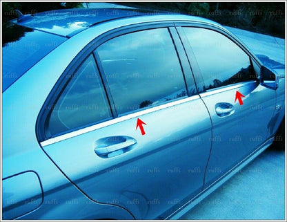 CROMATURA CORNICI FINESTRINI 4PZ MERCEDES C W204 2007-2014 INOX ADESIVO 0032 AUTOELEGANCERICAMBI