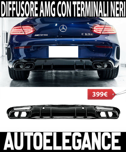 MERCEDES C C205 A205 2014-2019 REAR DIFFUSER ABS &amp; DARK AMG TIPPER