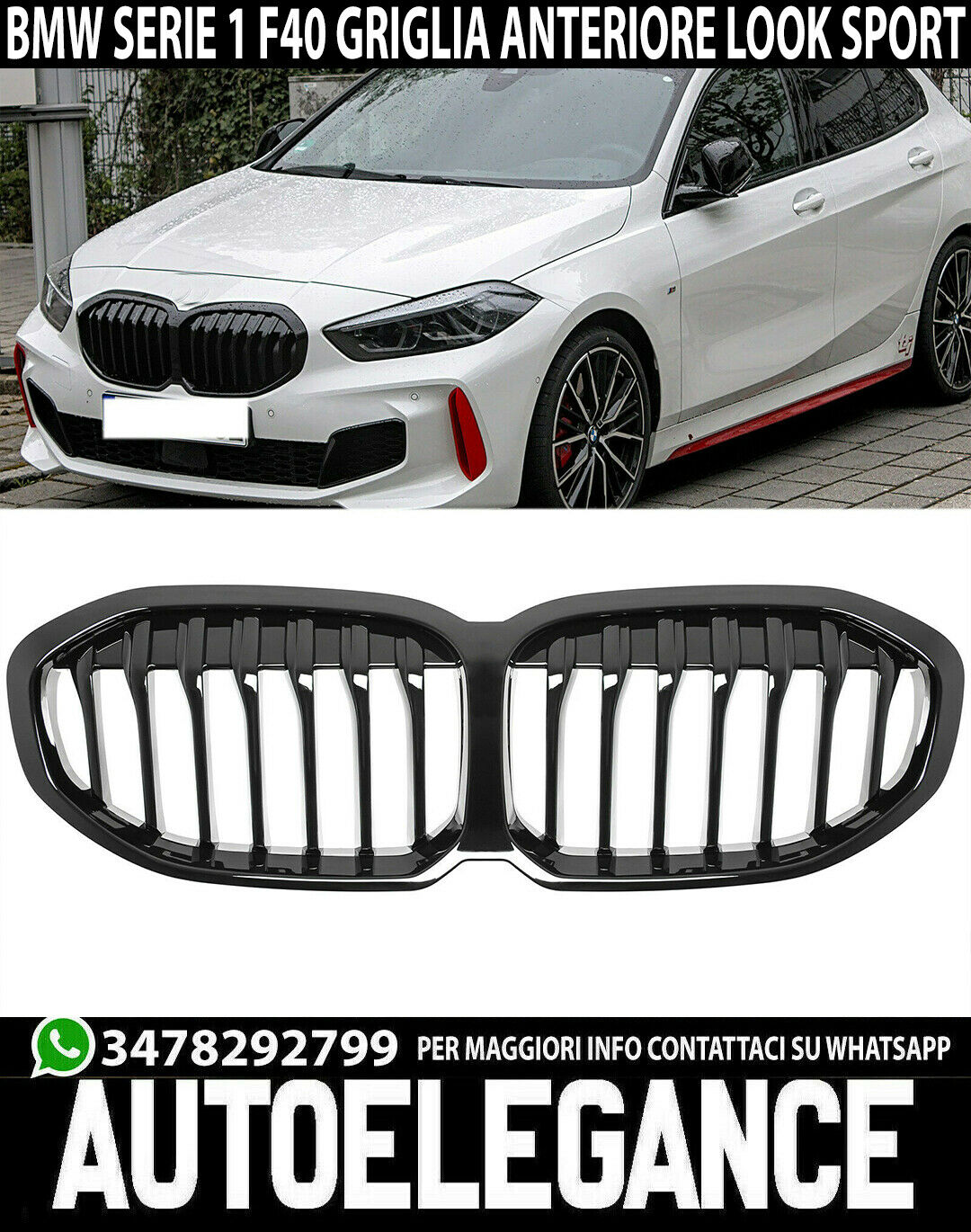 CALANDRA PER BMW SERIE 1 F40 GRIGLIA ANTERIORE NERA LOOK M SPORT AUTOELEGANCERICAMBI