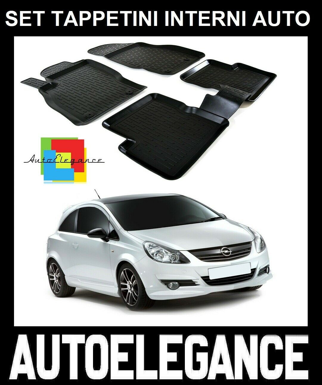 SET OF CAR INTERIOR RUBBER MATS MADE TO MEASURE OPEL CORSA D 2006-2014 0032