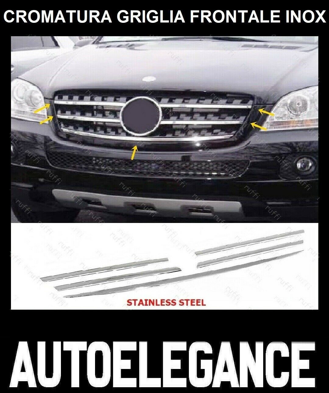 CROMATURA GRIGLIA FRONTALE 5PZ MERCEDES ML W165 2005-2011 INOX ADESIVO 0032 AUTOELEGANCERICAMBI