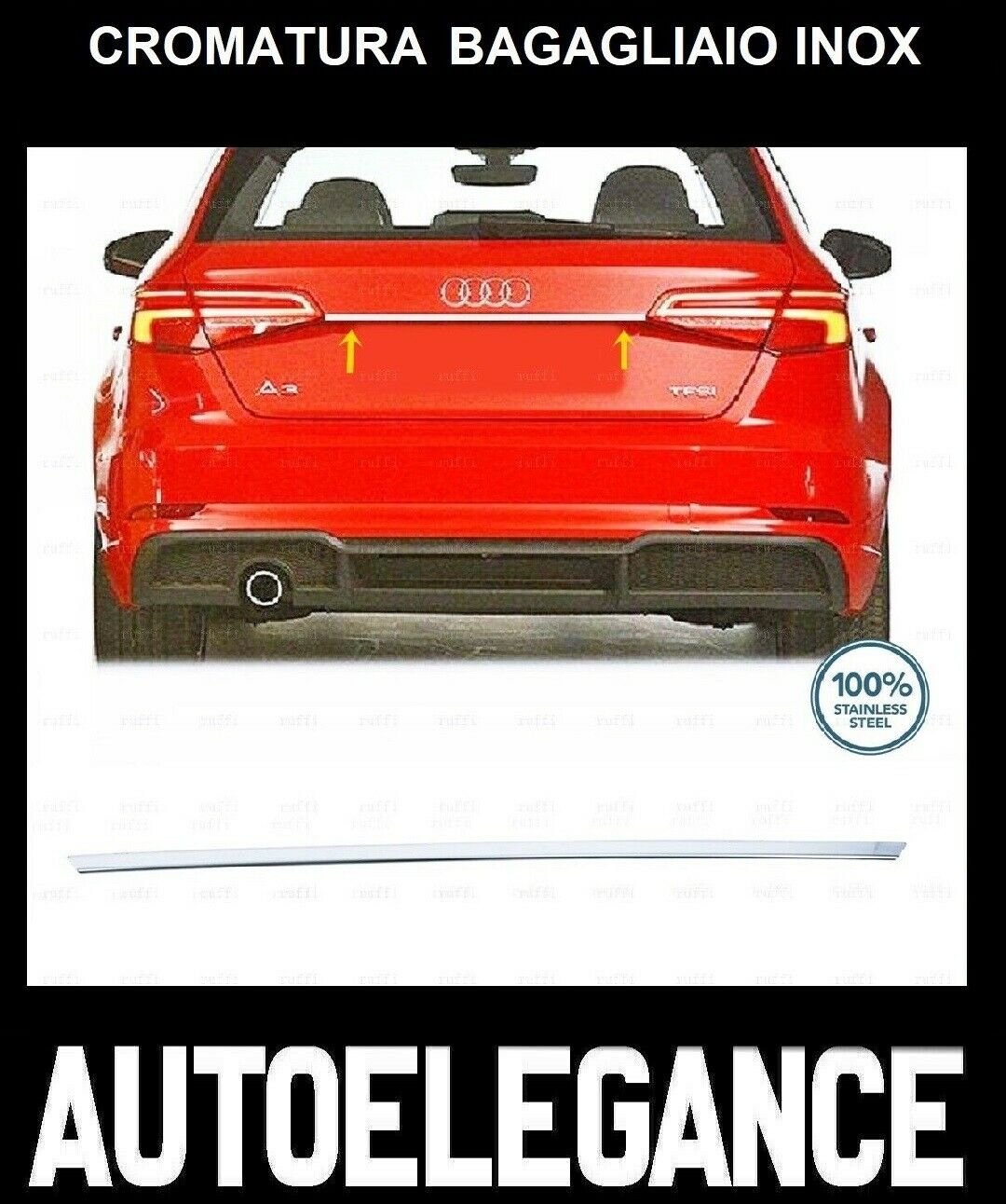 CROMATURA BAGAGLIAIO SUPERIORE AUDI A3 8V 2012+ ACCIAIO INOX ADESIVO 0032 AUTOELEGANCERICAMBI