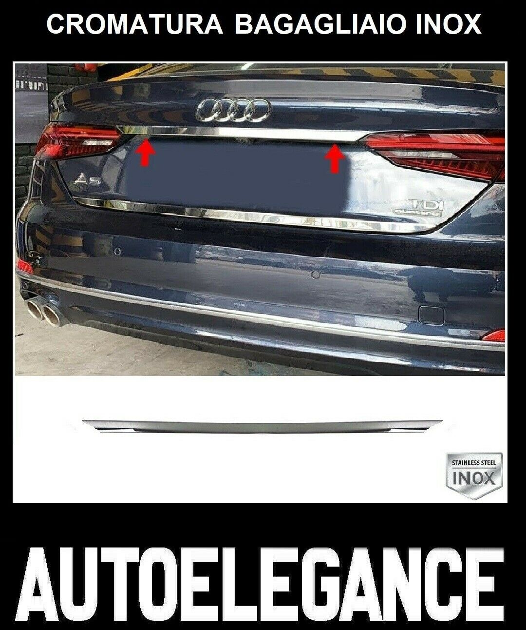 CROMATURA BAGAGLIAIO SUPERIORE AUDI A5 S5 F5 2016+ ACCIAIO INOX ADESIVO 0032 AUTOELEGANCERICAMBI