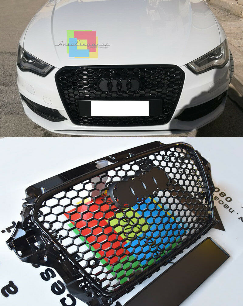 GRIGLIA ANTERIORE NERA NO LOGO PER AUDI A3 8V 2012-2015 CALANDRA RS3 NIDO D'APE