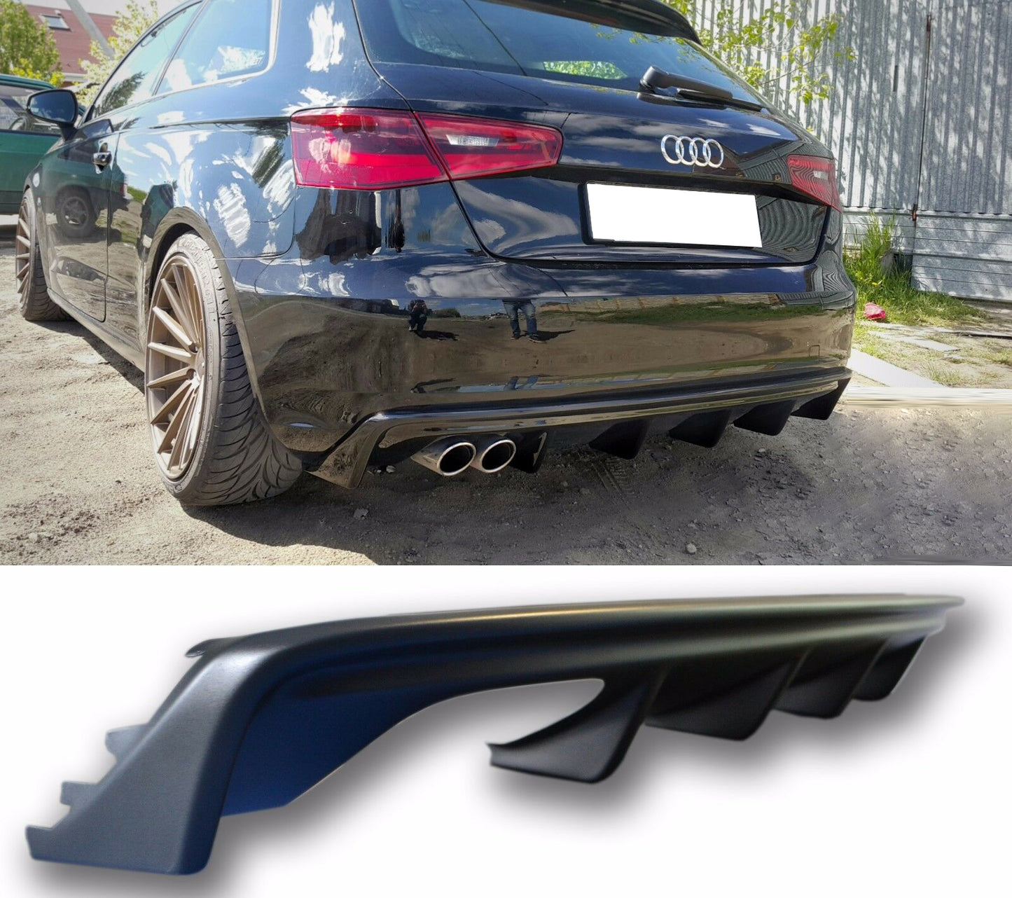 AUDI A3 8V SPORTBACK 2012-2015 SOTTO PARAURTI DIFFUSORE RS3 ABS NERO OPACO AUTOELEGANCERICAMBI