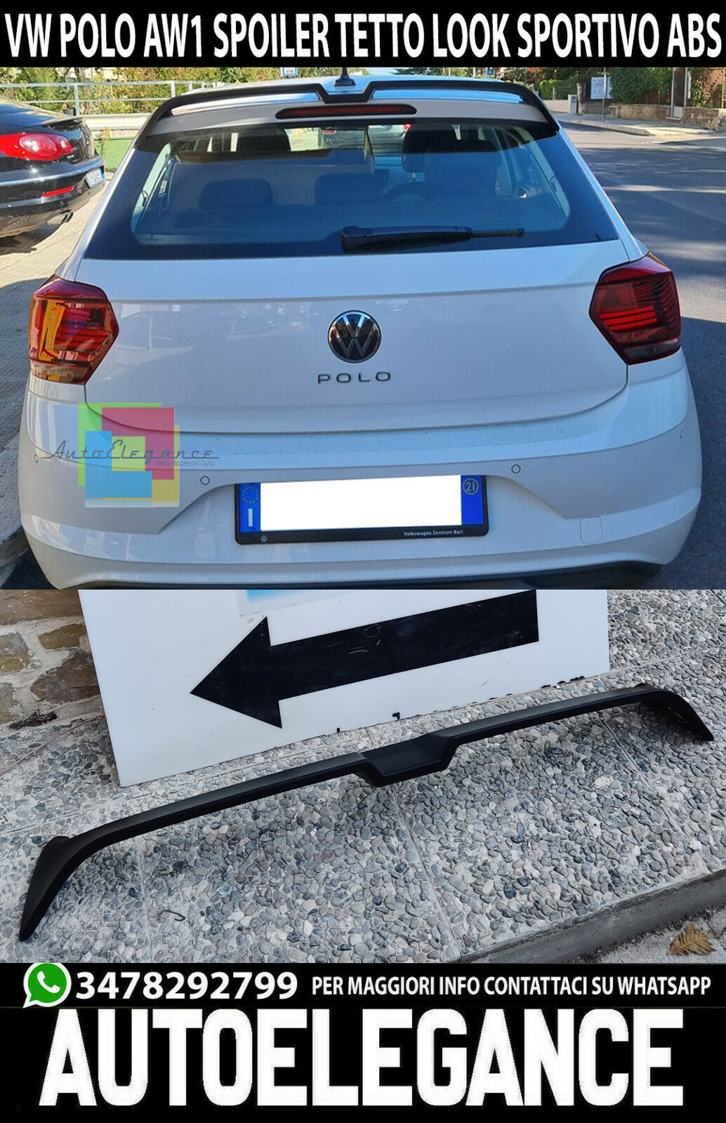 REAR ROOF SPOILER FOR VW POLO AW1 2017+ ABS MATT BLACK