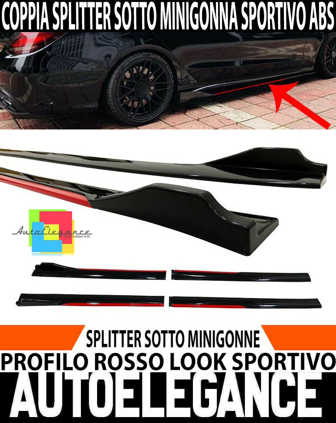 MERCEDES W213 W205 W204 SLK SL SPLITTER SOTTO MINIGONNE LATERALI SOTTOPORTA SPORTIVI ROSSO