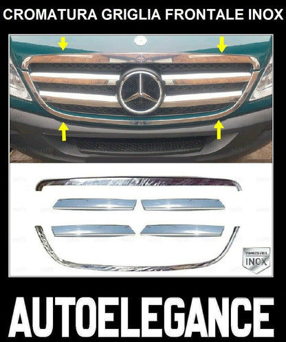 CROMATURA GRIGLIA FRONTALE 6PZ MERCEDES SPRINTER W906 06-13 INOX ADESIVO 0032 AUTOELEGANCERICAMBI