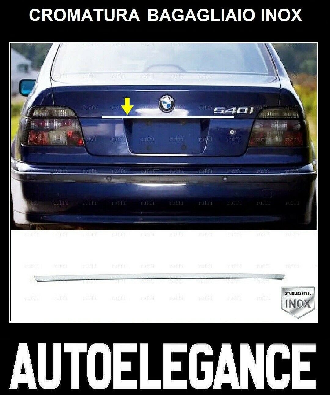CROMATURA BAGAGLIAIO BMW SERIE 5 E39 1995-2004 ACCIAIO INOX ADESIVO 0032 AUTOELEGANCERICAMBI