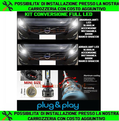 VOLVO V60 2010+ KIT LED LAMPADE ABBAGLIANTI + ANABBAGLIANTI 16.000LUMEN