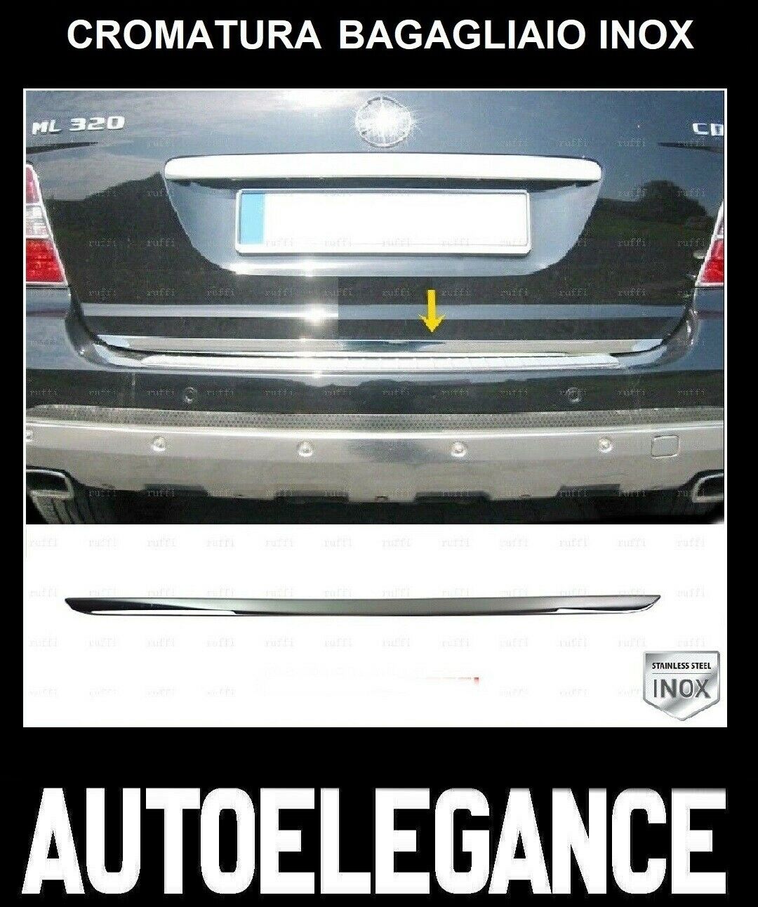 CROMATURA BAGAGLIAIO MERCEDES ML W164 2005-2011 ACCIAIO INOX ADESIVO 0032 AUTOELEGANCERICAMBI