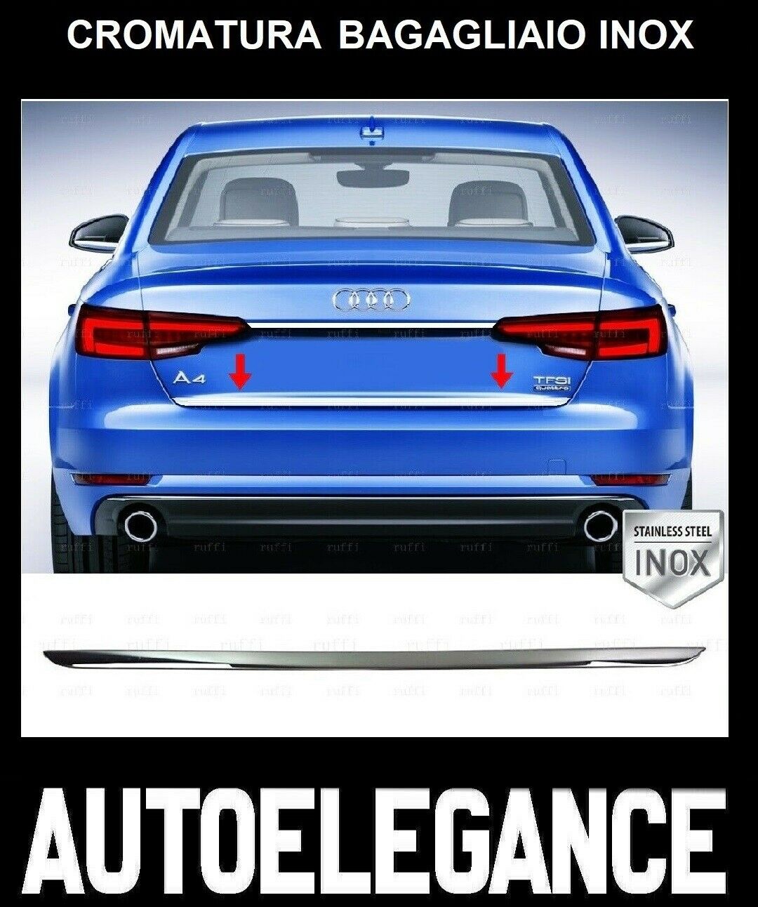 CROMATURA BAGAGLIAIO AUDI A4 B9 2015+ ACCIAIO INOX ADESIVO 0032 AUTOELEGANCERICAMBI