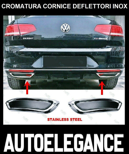 CROMATURA CORNICE DEFLETTORI DI SCARICO VW PASSAT B8 2014+ INOX ADESIVO 0032 AUTOELEGANCERICAMBI