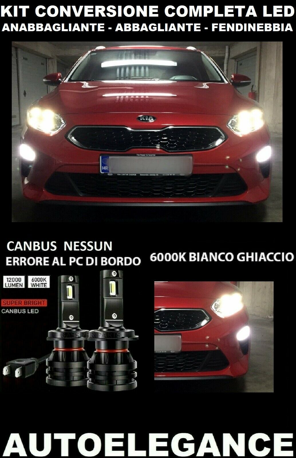 KIA CEED 3 KIT LOW BEAM HIGH BEAM FOG LIGHT LED 16.000LM CAMBUS 0032