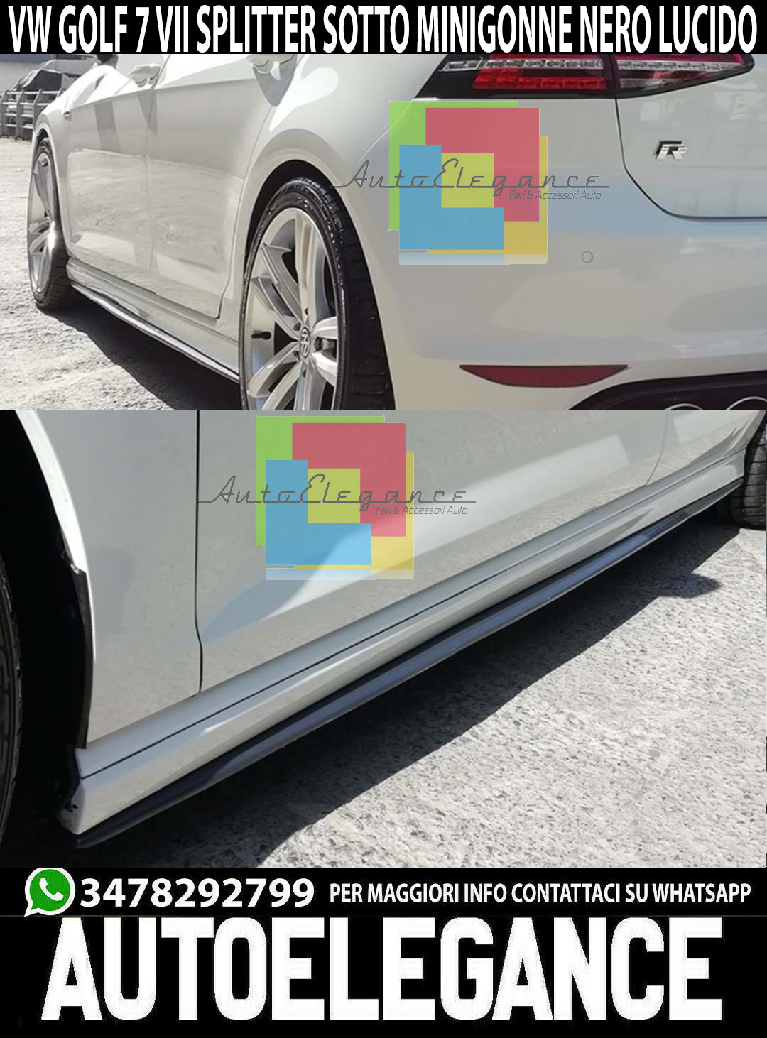 VW GOLF 7 VII dal 2012+ FLAPS SOTTO MINIGONNE ABS / PLASTIC NERO LUCIDO
