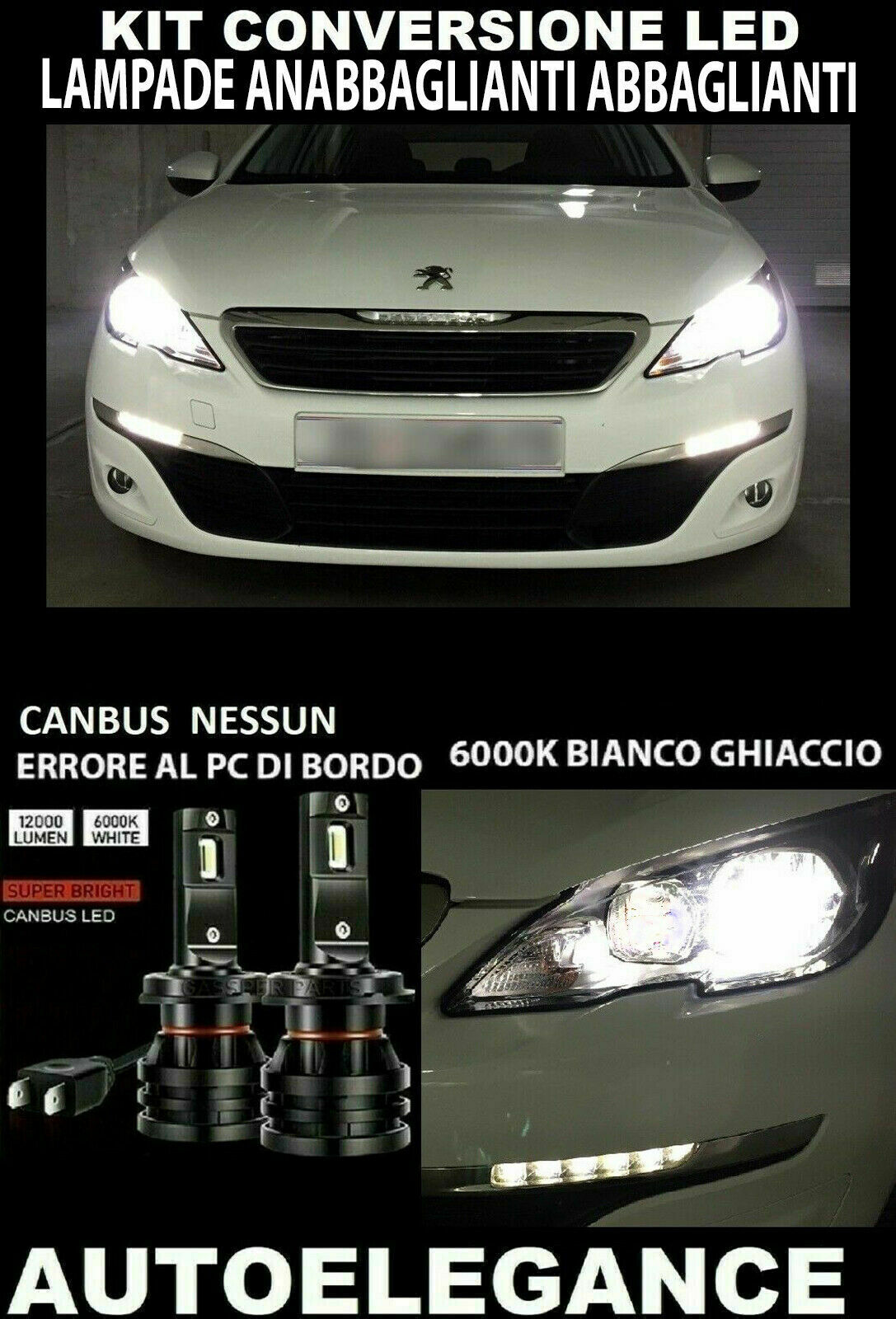 PEUGEOT 308 II LOW BEAM LED HEADLIGHTS 16,000LUMEN CAMBUS 0032