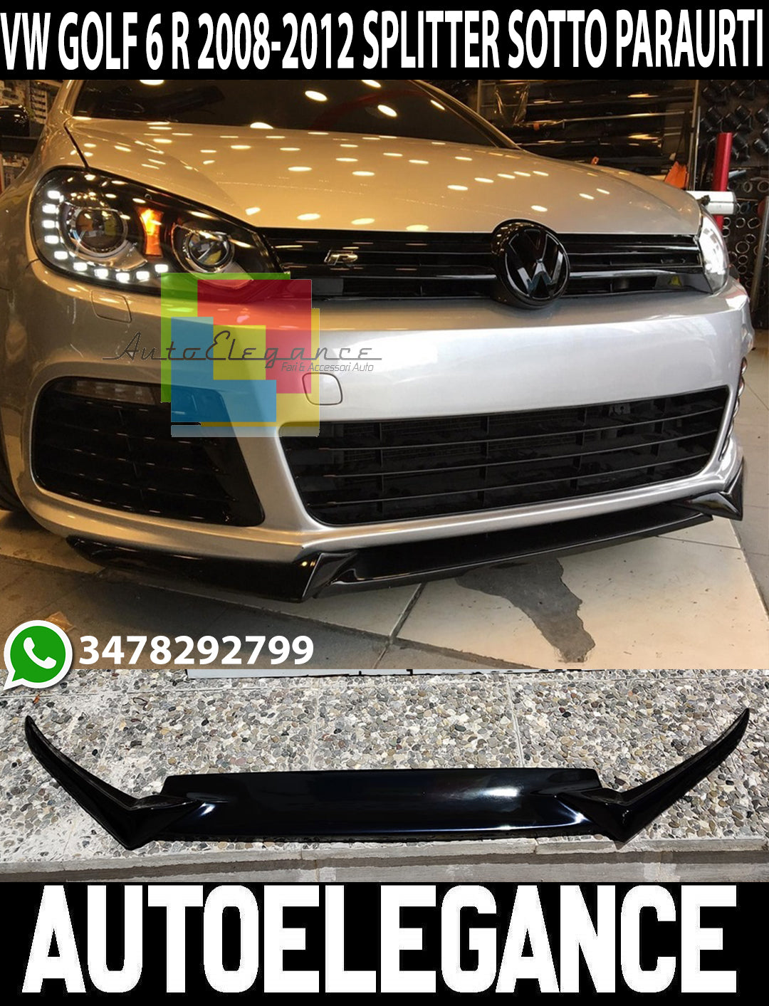 VW GOLF 6 RLINE 2008-2012 FRONT BUMPER SPLASH GUARD ABS SPLITTER BLACK