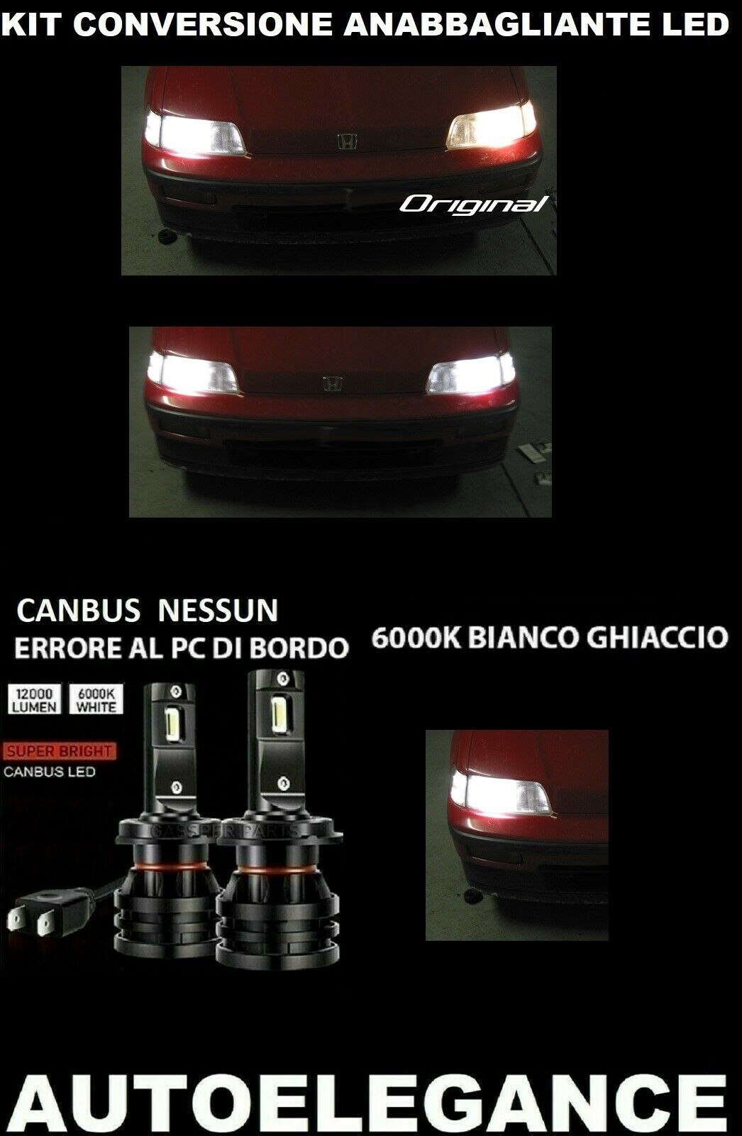 HONDA CRX ED9 LED LOW BEAM HEADLIGHTS 16.000LM CAMBUS 0032
