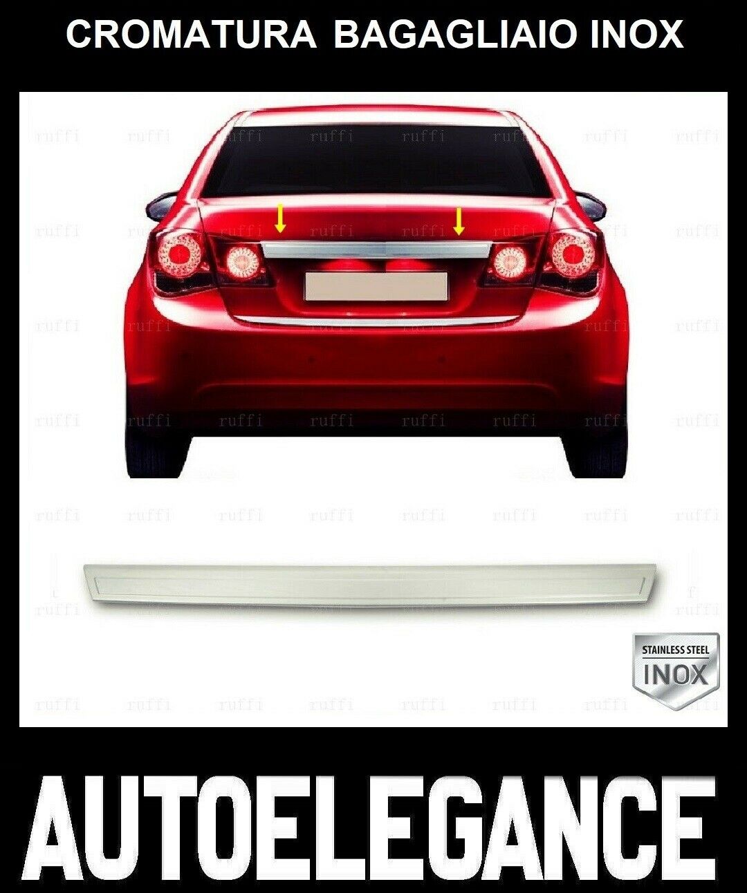 CROMATURA BAGAGLIAIO CHEVROLET CRUZE SALOON 2009+ ACCIAIO INOX ADESIVO 0032 AUTOELEGANCERICAMBI