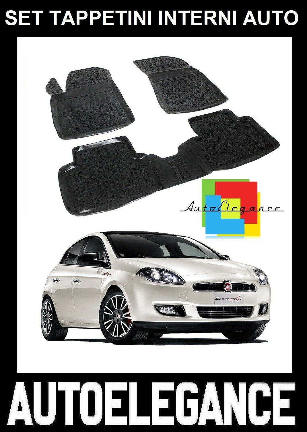 SET TAPPETINI INTERNI AUTO IN GOMMA SU MISURA FIAT BRAVO 2006+ -AT-
