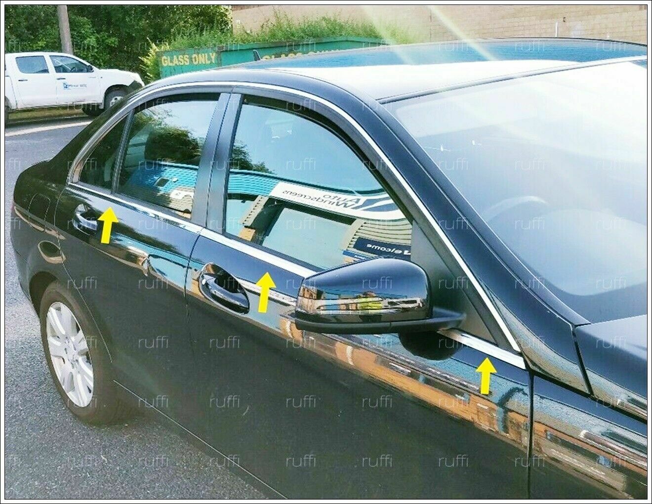 CROMATURA CORNICI FINESTRINI 6PZ MERCEDES C W204 2007-2014 INOX ADESIVO 0032 AUTOELEGANCERICAMBI