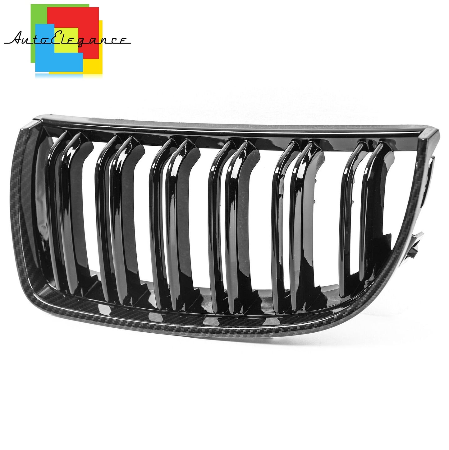 FRONT MUSTACHE GRILLE 3 SERIES E90 E91 UP TO 2008 GLOSSY CARBON LOOK DOUBLE KIDNEY NEWS