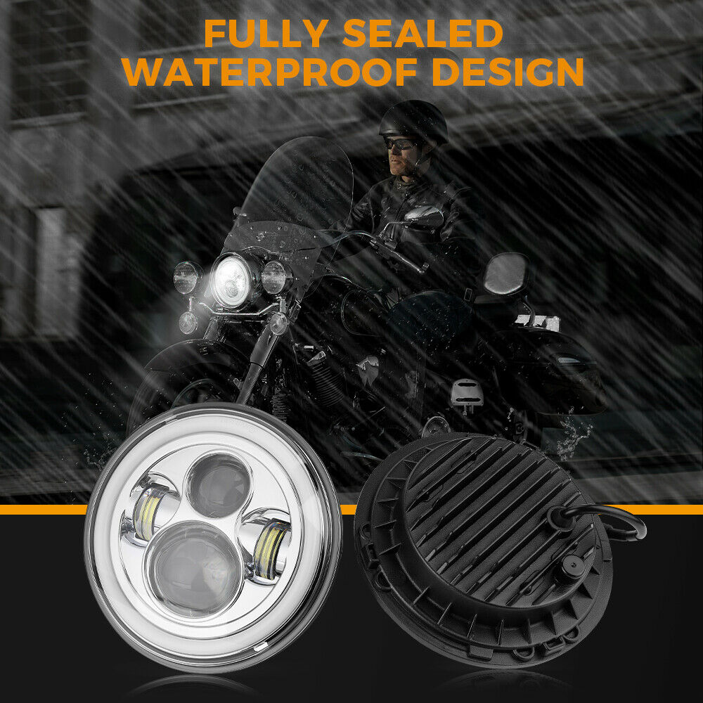 FARO ANTERIORE MOTO HONDA YAMAHA HARLEY LENTICOLARE LED 7 POLLICI H4 CROMATO