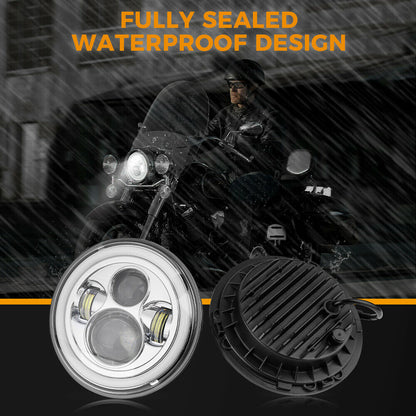 FARO ANTERIORE MOTO HONDA YAMAHA HARLEY LENTICOLARE LED 7 POLLICI H4 CROMATO