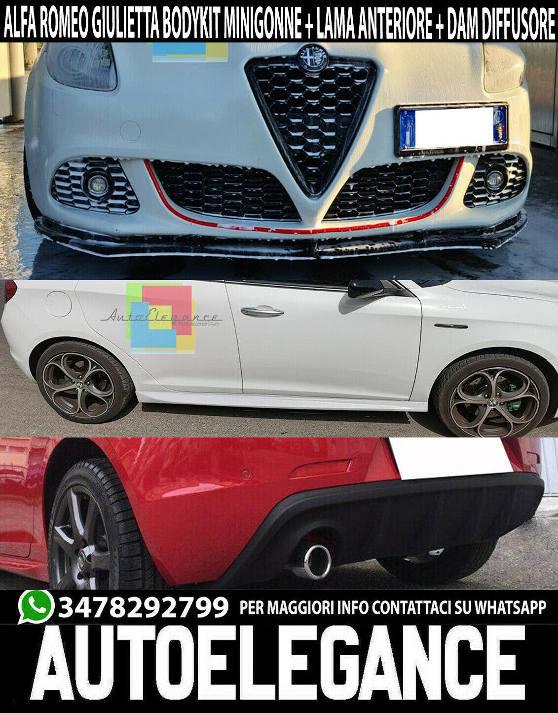 ALFA ROMEO GIULIETTA BODYKIT SPLITTER LAMA MINIGONNE DAM DIFFUSORE POSTERIORE 1.6 AUTOELEGANCERICAMBI