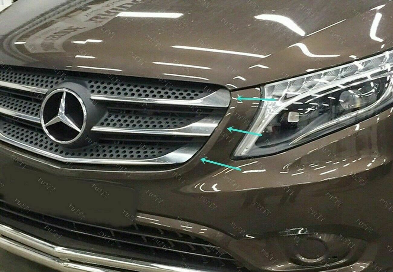 CROMATURA GRIGLIA FRONTALE 5PZ MERCEDES VITO W447 2014+ INOX ADESIVO 0032 AUTOELEGANCERICAMBI