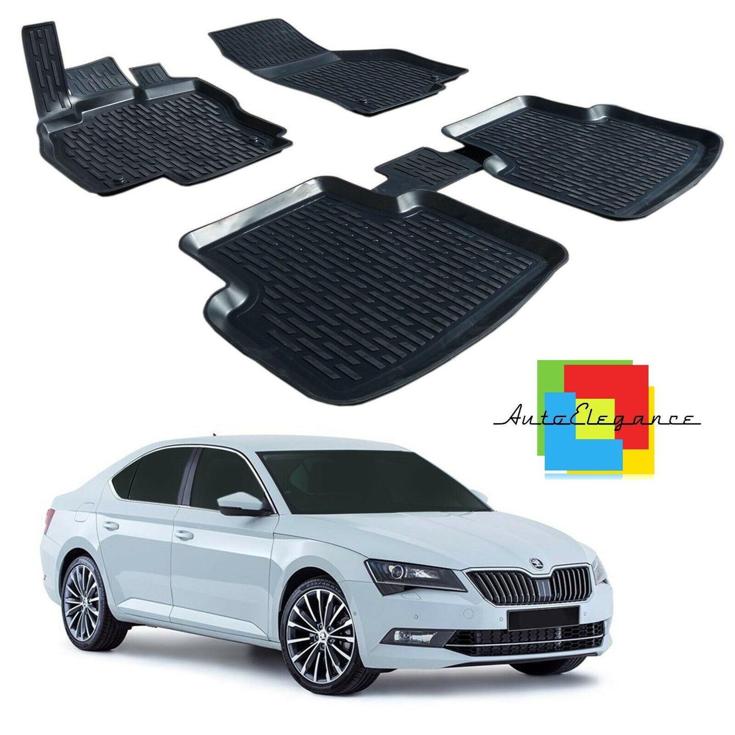 SET OF CUSTOM RUBBER CAR INTERIOR MATS SKODA SUPERB III 2015+ 0032