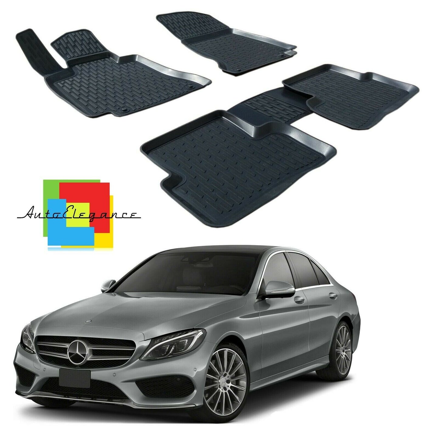 SET OF CUSTOM RUBBER CAR INTERIOR MATS FOR MERCEDES C-CLASS W205 0032