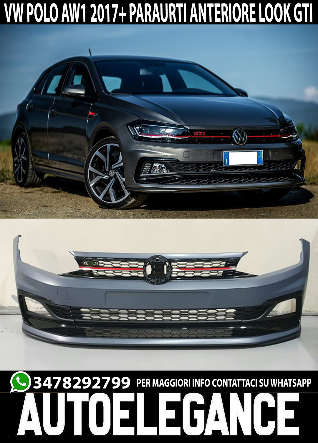 PARAURTI ANTERIORE GTI COMPLETO PER VW POLO AW1 2017+ ABS